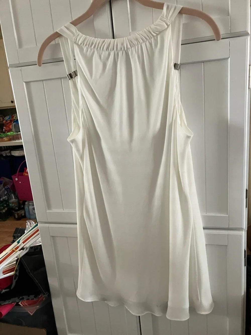 Cache Cream Cowl Neck Sleeveless Camisole with Metal Strap Accents - Picture 7 of 9